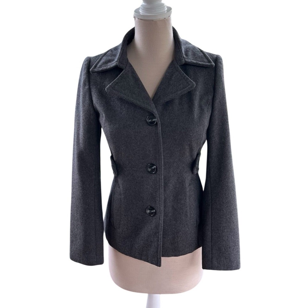 Gap Wool Blend Preppy Button Up Peacoat Jacket Belted Button Dark Gray Size XS